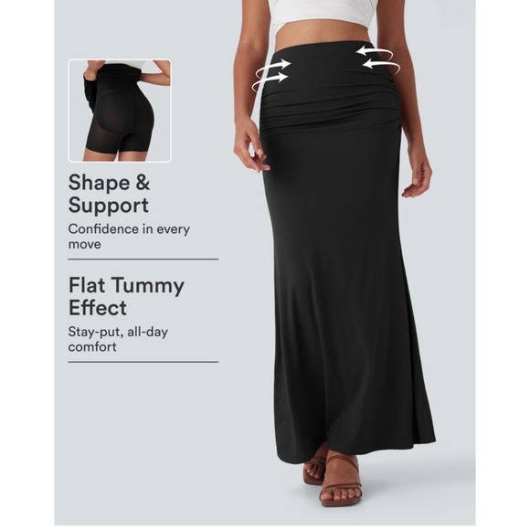 HALARA Dresses & Skirts - Halara Magic Skirt Black High Waisted Maxi with Built-in Shapewear Shorts Large